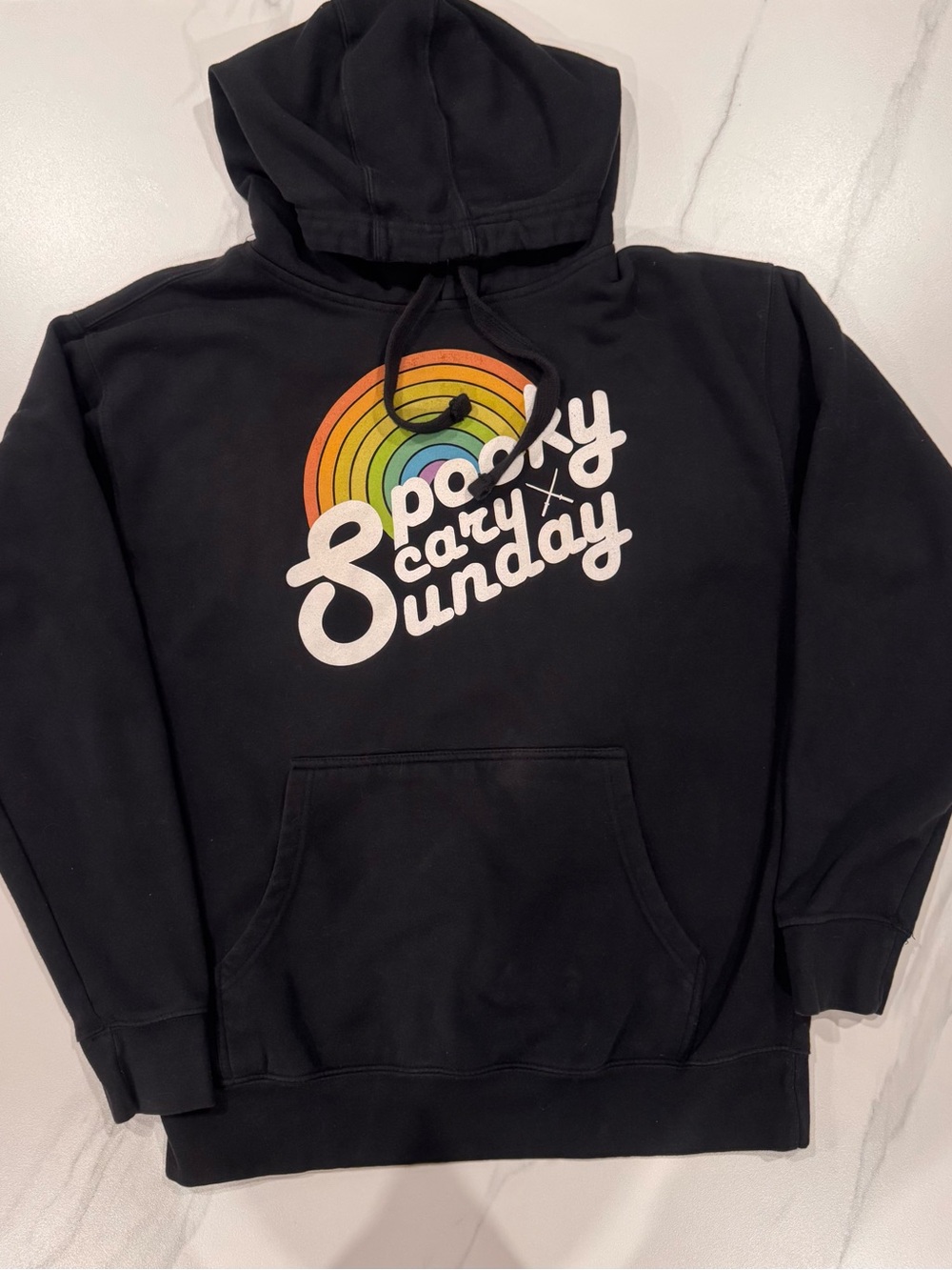 Men's Black Zip-Up Sweater with Rainbow Graphic